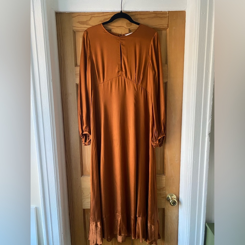 & Other Stories Orange Long Sleeve Midi Dress